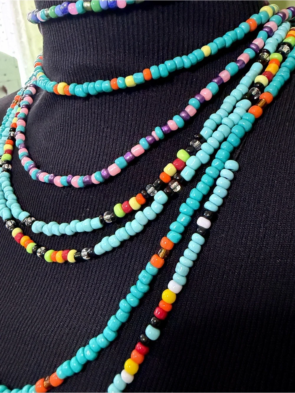 7-Piece Handmade Layered Turquoise Seed Bead Necklace Set